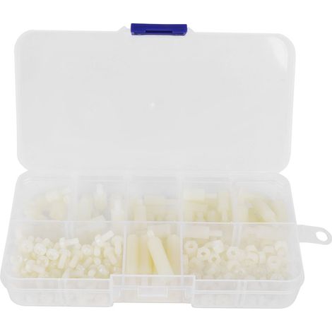 Boîte de 180 pièces de vis M3 en nylon, écrous, entretoises mâles et femelles, kit d'assortiment (blanc) (1/5)
