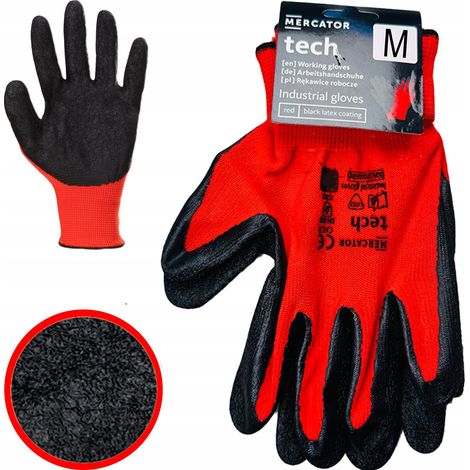 MERCATOR Tech Rot+Schwarze Latex-Arbeitshandschuhe - Größe M - 1 Paar