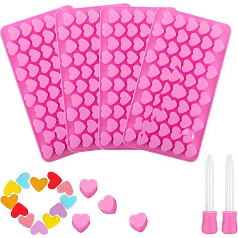 Silicone Candy Mold, 4 Pieces Silicone Heart Shaped Mold, Silicone Molds, Mini Silicone Love Heart Shaped Silicone Molds for DIY Cake and Candy Making (Pink) (1/5)