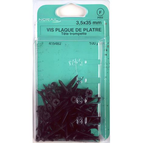 Blister de 100 vis plaque de platre PH 3,5 x 25 mm - Phosphaté Noir - VPLAC0002512CP100