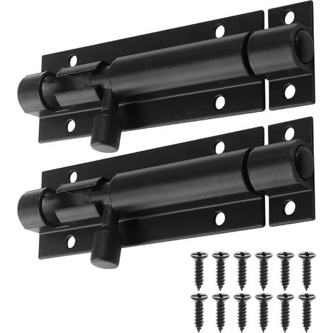2 Pièces Loquet Porte, Verrou de Porte avec Vis, Loquet de Portes Coulissante en Acier Inoxydable pour Fenêtres, Clôtures, Entrepôt Garage Grange Portail Cour (Noir) (1/5)