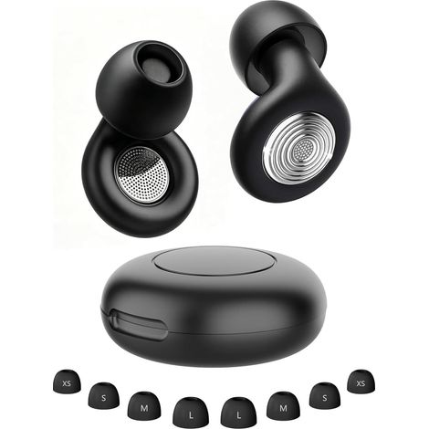 Bouchon d'oreille pour Dormir, Boule Quies Bouchons d'Oreille Réduisant le Bruit de 45 dB, 4 Tailles (XS/S/M/L) Silicone Réutilisable et Confortable pour Dormir, Voyager, se Concentrer - Noir (1/5)