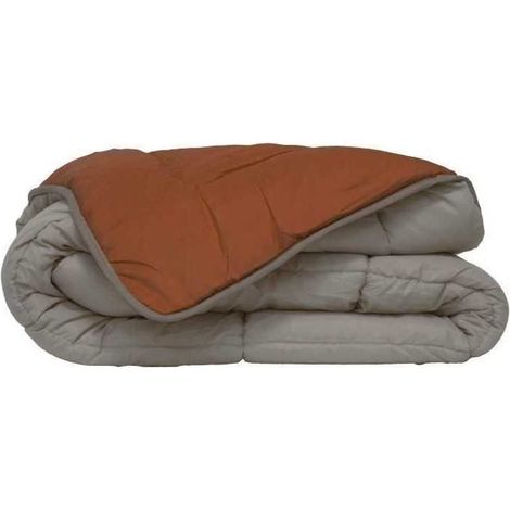 POYET MOTTE Couette Microfibre 400g/m2 CALGARY - 200 x 200 cm - Gris galet et Marron gimgembre