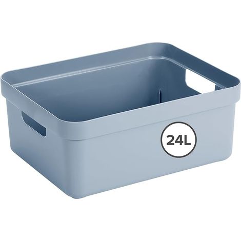 1 Boite de rangement, 24L, plastique recyclé, poignées intégrées, bleu, pour salon chambre (1/5)