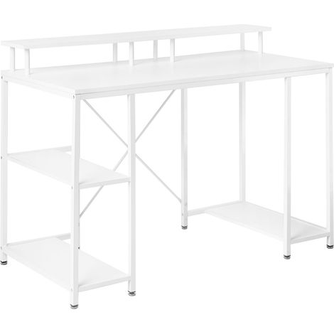 Desk White MDF Tabletop Powder Coated Iron Legs and Frame 3 Shelves Add Storage Space Modern CADDO (1/5)