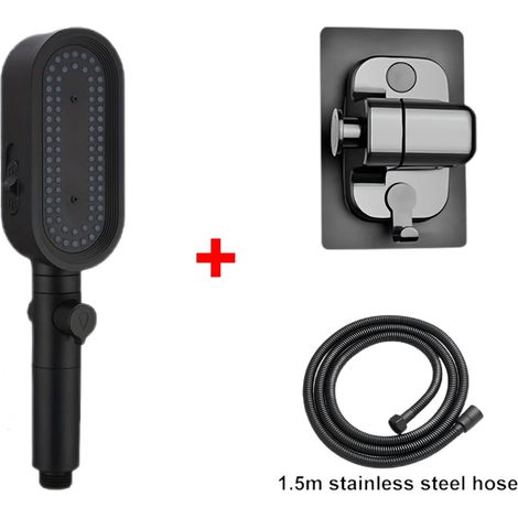 (Ensemble noir) Pommeau de douche puissant à 3 modes, anti-obstruction et facile à nettoyer, anti-calcaire, douchette flexible pour le bain (1/5)