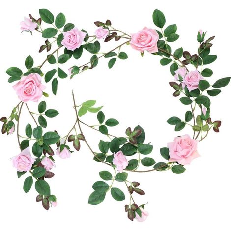 Guirlande de roses en flanelle, roses artificielles, 19 boutons, décoration de roses, mariage romantique, fête, salon, décoration de fenêtre, aspect réaliste en blanc et rose rouge. (1/5)