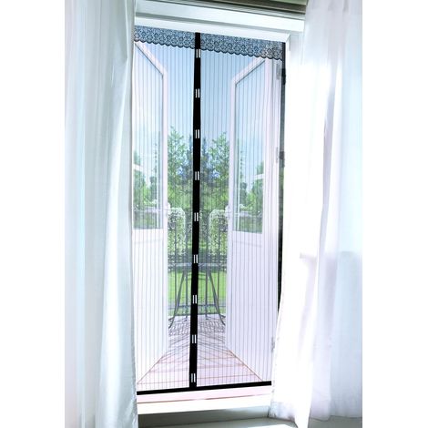 Door curtain 90 x 210 cm "Magic Click"  To protect against flies and other insects  Convenient magnetic closure, easy adhesive mounting [black] (1/5)