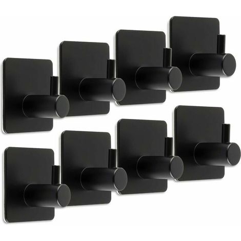 Gancho adhesivo,Gancho adhesivo de acero inoxidable,Gancho de pared de baño máximo de 8 kg,Ganchos para toallas autoadhesivos de acero inoxidable 304, Toallero negro (8PCS) (1/5)