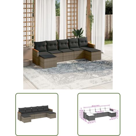 The Living Store Salon de jardin avec coussins 7 pcs gris résine tressée - Salon De Jardin - Meuble De Jardin - Canapé Extérieur - Ensemble Salon - Rattan Artificiel (1/3)