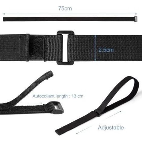 2pcs Sangles de Rangement, Sangle Adhésive Auto-Agrippante, Scratch Autocollant Double Face pour Kart Hoverboard，Noir，Nylon 75 x2.5CM A - (1/4)