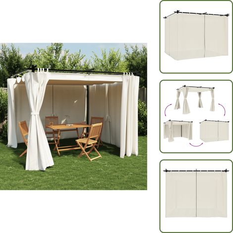 Tonnelle avec rideaux crème 3x3 m acier - Gazebo - Tonnelle De Jardin - Abri Solaire - Structure Extérieure - Parasol (1/5)