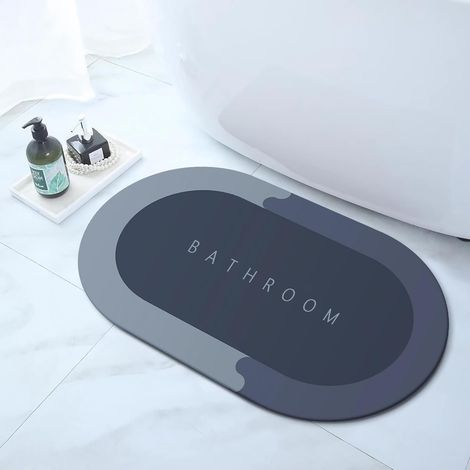 Tapis de douche, super absorbant, antidérapant, lavable, séchage rapide, pour douche, baignoire, toilettes, idéal comme dragonne (60 x 40 cm) bleu) (1/5)