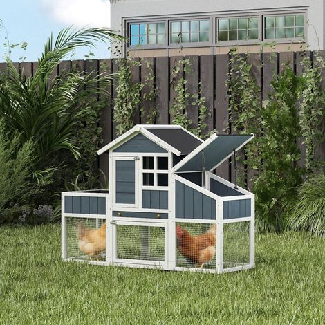Poulailler bois extérieur avec espace ouvert - meuble jardin - habitat pour poules - nid et toit asphalte - couleur grise