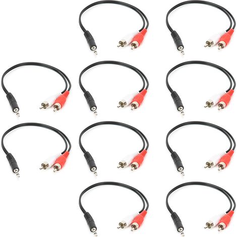 10 Adaptateurs Audio Jack 3,5mm Mâle vers 2 RCA Mâle, Câble Diviseur Stéréo pour Home Cinéma et Enceintes