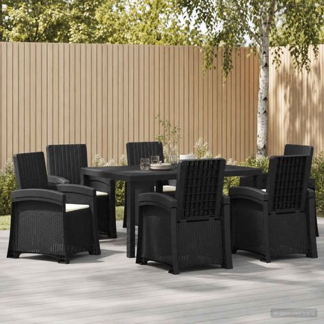 vidaXL Conjunto de Comedor de Jardín 7 uds. Antracita y Crema PP (1/5)