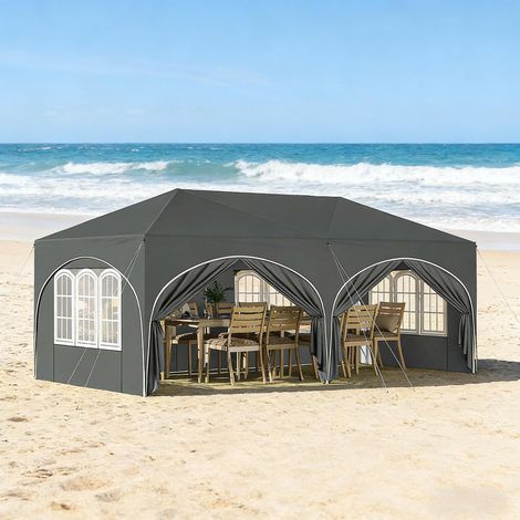 Barnum pliant 3 x 6 m avec 6 parois, imperméable, protection UV, gris, REDOM (1/5)
