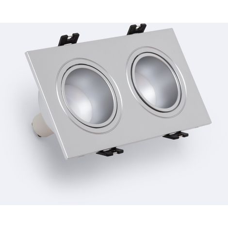 Foco Downlight Cuadrado Basculante GU10 6W Corte 75x150 mm PC No Flicker 3000K Plateado Blanco Cálido
