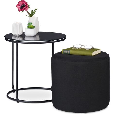 Mesa auxiliar con reposapiés negra (1/5)