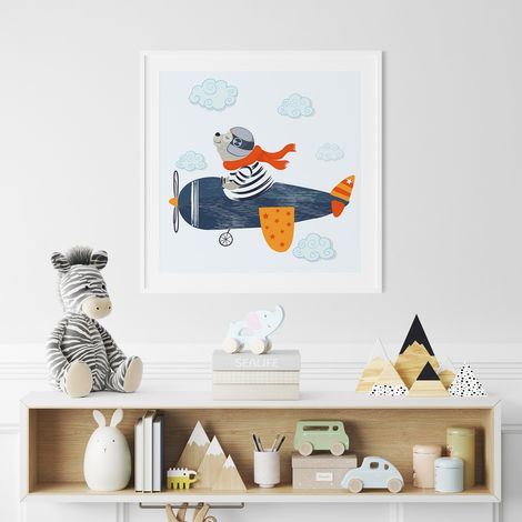 Poster / Affiche carrée Enfants - Ourson aviateur - 50x50 cm (1/3)