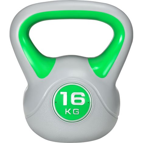 Kettlebell 16kg PU e Sabbia Base Piatta Impugnatura Stacchi Squat Sollevamenti 27x17x31 cm Vert