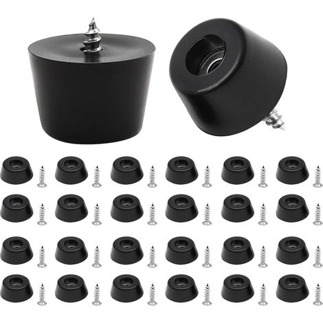 Lot de 24 pieds en caoutchouc noir avec fixation par vis dimensions 22 x 18 x 10 mm antidérapants et amortisseurs de chocs (1/4)