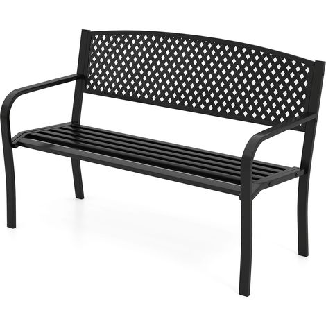COSTWAY Outdoor Metal Loveseat Chair 127CM Garden Bench-Black (1/5)