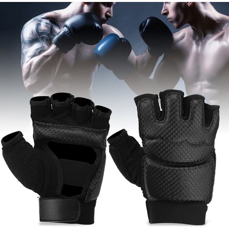 Gants de Combat Mi-Doigts Noirs pour Arts Martiaux, Entraînement et Muay Thai