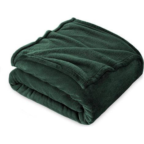 Manta de franela polar de 160 × 210 cm, verde oscuro, gruesa, suave, cálida, de alta calidad, para cama doble. (1/5)