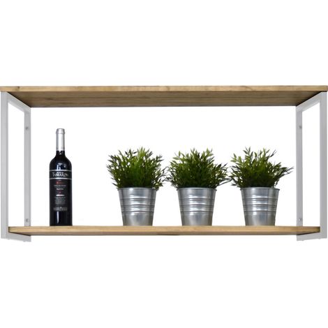 Estantería colgante iCub 2 Estantes 2 Marcos 100x30x47cm Blanco en madera maciza de pino acabado vintage estilo industrial Box Furniture (1/3)