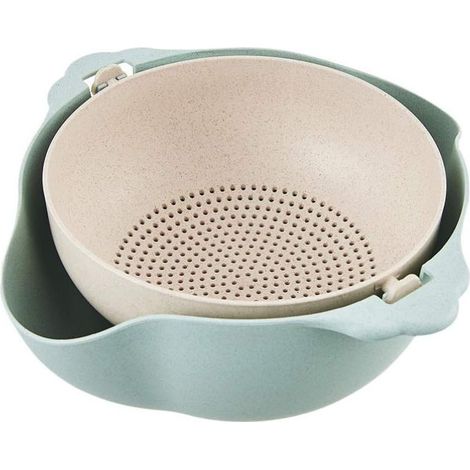 Passoire de cuisine multifonction 2 en 1 avec égouttoir double couche et panier intégré - Bleu - 1 pièce