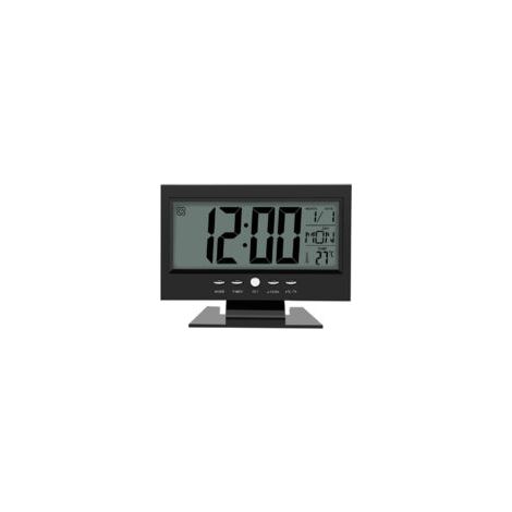 Orologio da tavolo digitale, sveglia LCD, orologio da comodino con calendario e visualizzazione della temperatura per la camera da letto (nero) - Crezuo (1/4)