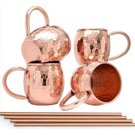 4 Stück Moscow Mule Kupfer Becher Set, 19.5 Oz Handgemacht Cocktail Tasse for Kaltes Getränk, Wein, Bar, Party (1/5)