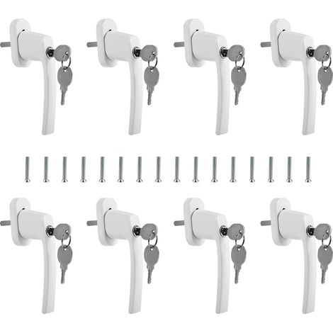 Lot de 8 poignées de fenêtre verrouillables en aluminium - Sécurité enfant - Axe de 35 mm - Blanc