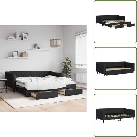 The Living Store Tagesbett Ausziehbar mit Schubladen Schwarz 90x190 cm Stoff - Schlafsofa (1/5)
