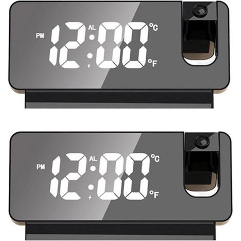Réveil Projection - Rotation 180° - Affichage LED au Plafond ou Mur - Double Alarme - Alimentation USB - Lot de 2 (1/5)