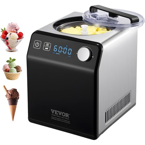 VEVOR Sorbetiere Automatique Turbine a Glace Professionnelle 2 L 180 W Machine a Glace Electrique Ecran LCD Preparation Rapide sans Pre-congelation pour Faire Sorbet Yaourt Creme Glacee Gelato Noir