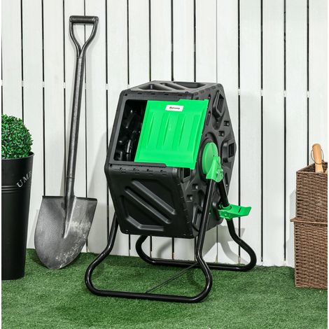 Compostador giratorio 60x49x77 cm, 360° de rotación, 48 orificios de ventilación, plástico negro (1/5)