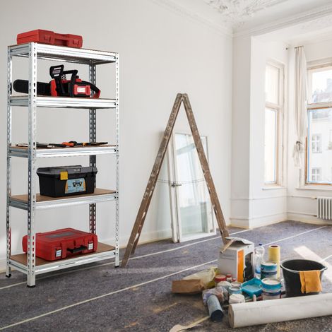Étagères de Rangement En Métal à 5 Niveaux Support Industriel Robuste avec Etagères Réglables Etagère de Rangement 75 x 30 x 150 CM Argent Maison Chic (1/4)