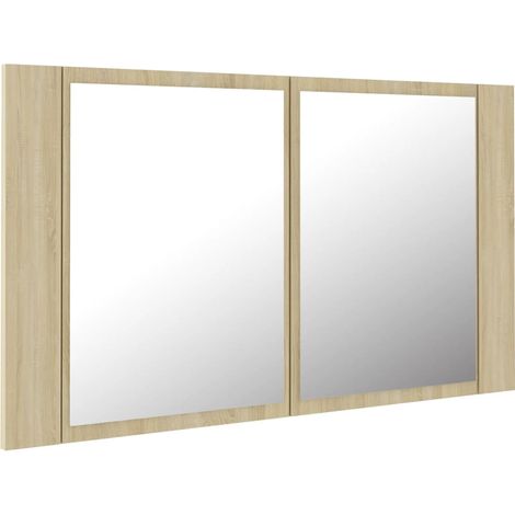 Mobiletto a specchio da bagno a LED 80 x 12 x 45 cm acrilico rovere 020006748