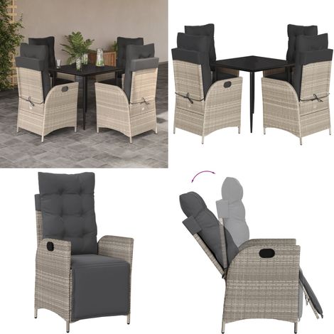 Ensemble à manger de jardin et coussins 5 pcs gris clair rotin - Chaise de jardin - Table de jardin (1/5)