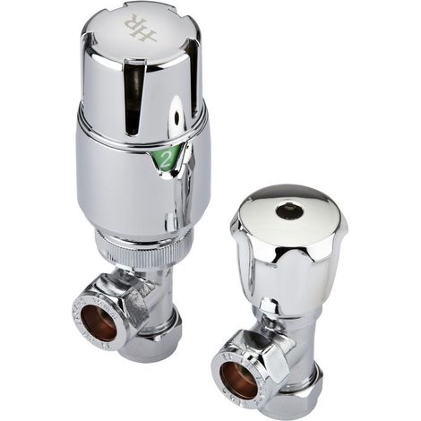 Hudson Reed – Robinet thermostatique d'angle ABS chromé – Tête thermostatique avec bague de sécurité thermorésistante – Pour radiateurs et sèche-serviettes