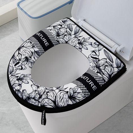 Housses de siège de toilette épaisses de style rétro, motifs de dessins animés imprimés par transfert thermique, housses de siège de toilette universelles et imperméables, lot de 3 (noir + gris + rose (1/4)