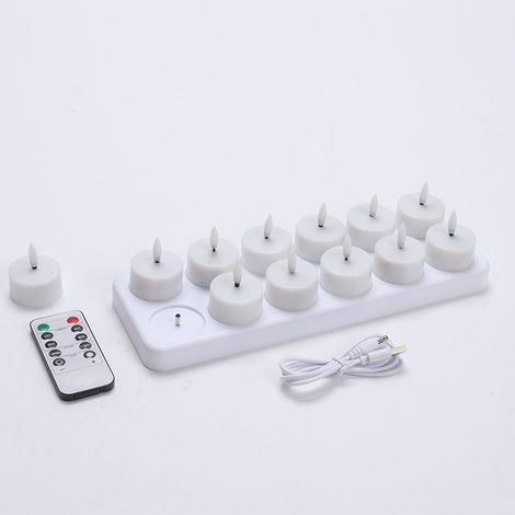 Wiederaufladbare LED-Teelichter, flackerfreie, flammenlose Kerzen mit Fernbedienung und Timer, 12er-Packung batteriebetriebene Kerzen (1/4)