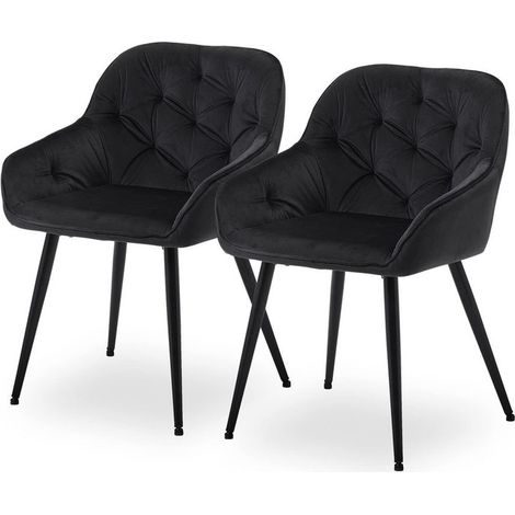 Clipop – Lot de 2 chaises de salle à manger en velours noir – Assise rembourrée – Pieds en métal réglables – Hauteur 79 cm – Largeur 54 cm (1/5)