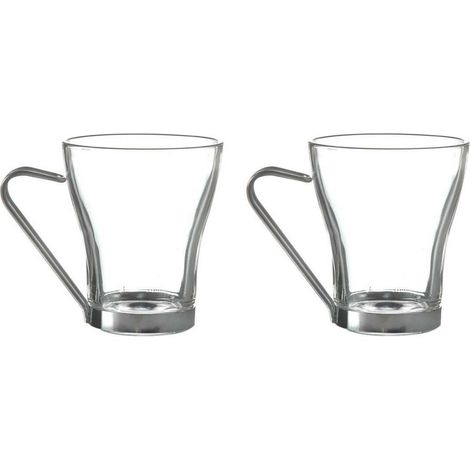 Lot de 2 tasses en Verre et Métal 20 cl Mugs Transparents Design - 2 x 20 cl - Livraison gratuite