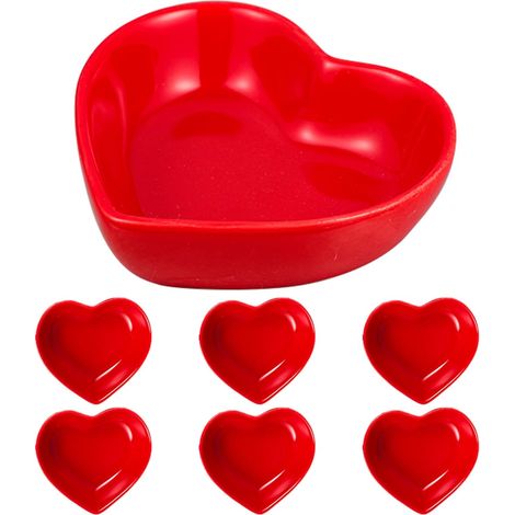 Assiette Céramique - Lot de 6 - Rouge - Forme Cœur - Sauce Condiment - 8x7x2,5cm (1/5)