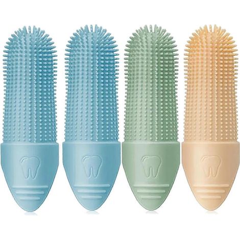 Lot de 4 brosses à dents pour chiens, brosse à dents à doigt à nettoyage à 360° pour chiens -- (1/5)