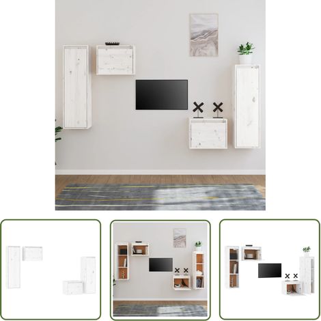 Lot de 4 Meubles TV Mondernes Banc TV de Salon Blanc Bois massif de pin -FR53815 (1/5)