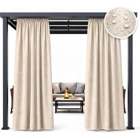 Wasserdichte Gartenvorhänge 155x260 für Terrasse und Balkon, hellbeige